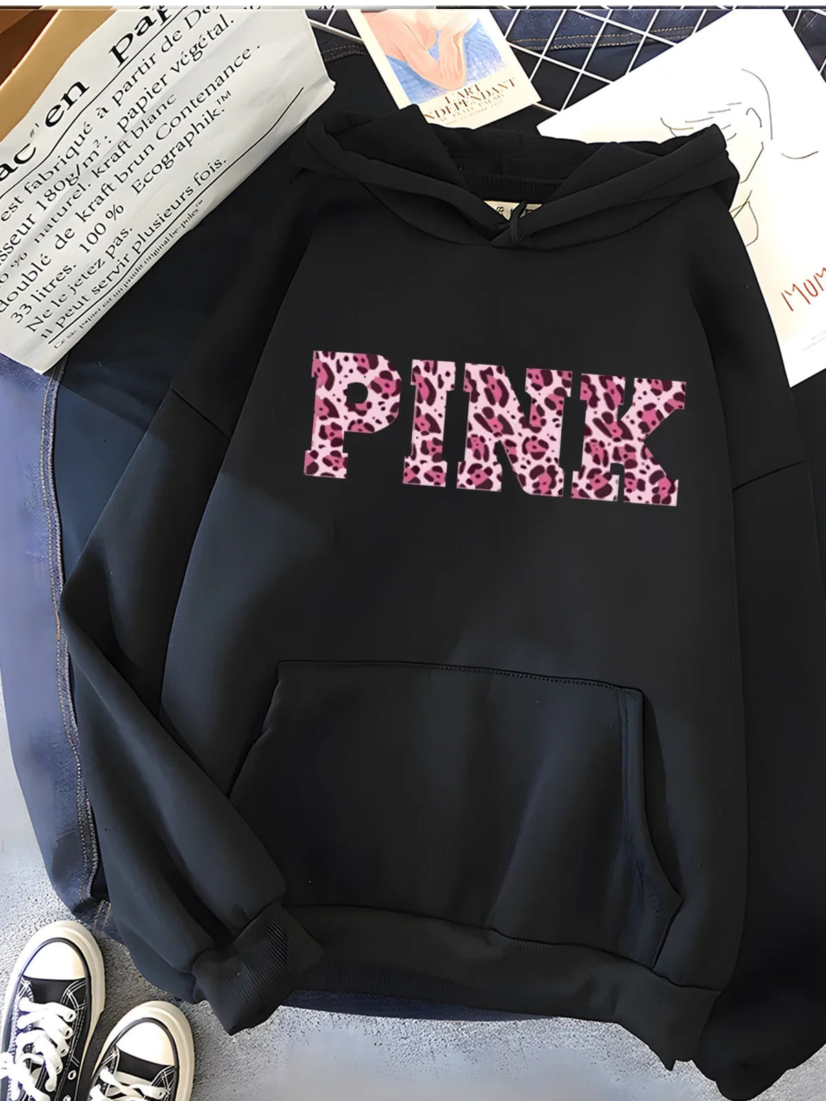 Pink Leopard Print Hoodie
