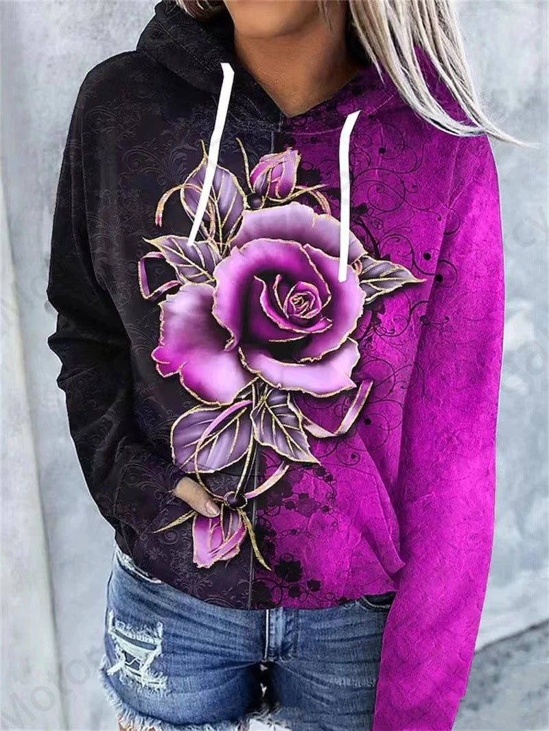 Rose Floral 3d Print Hoodie