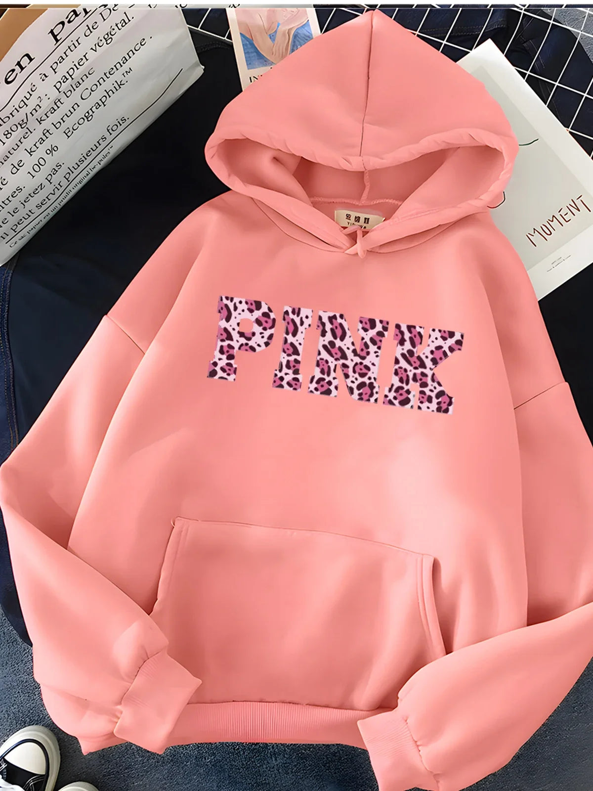 Pink Leopard Print Hoodie