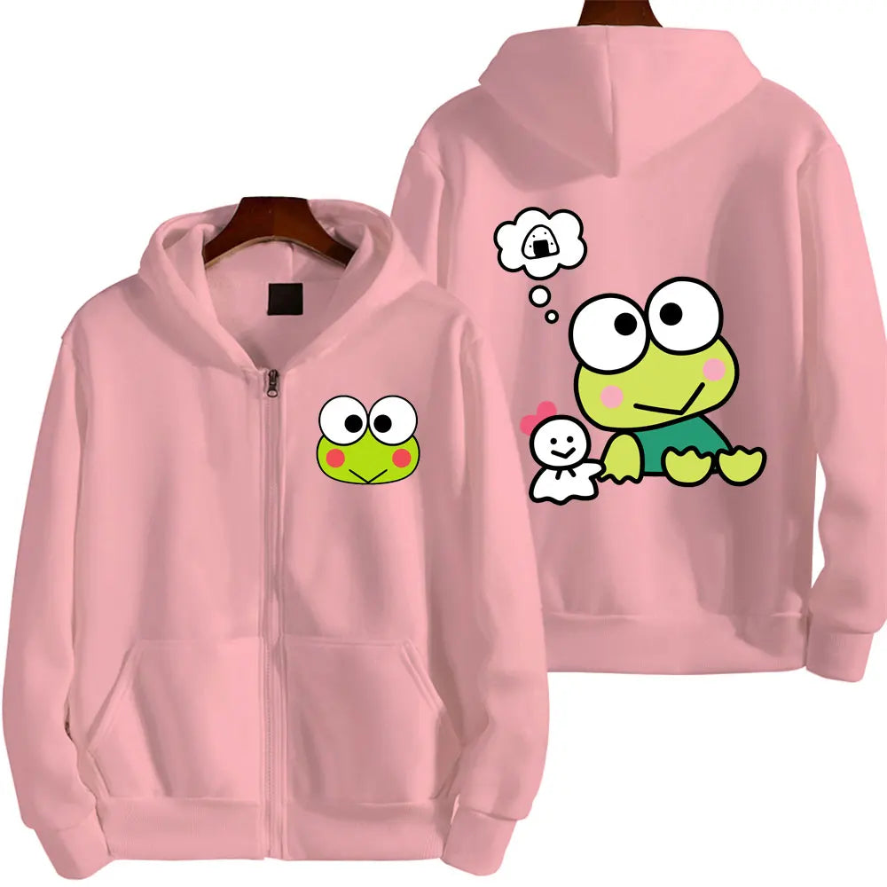 Keroppi Cartoon Zip-Up Hoodie