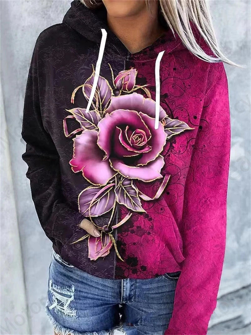 Rose Floral 3d Print Hoodie