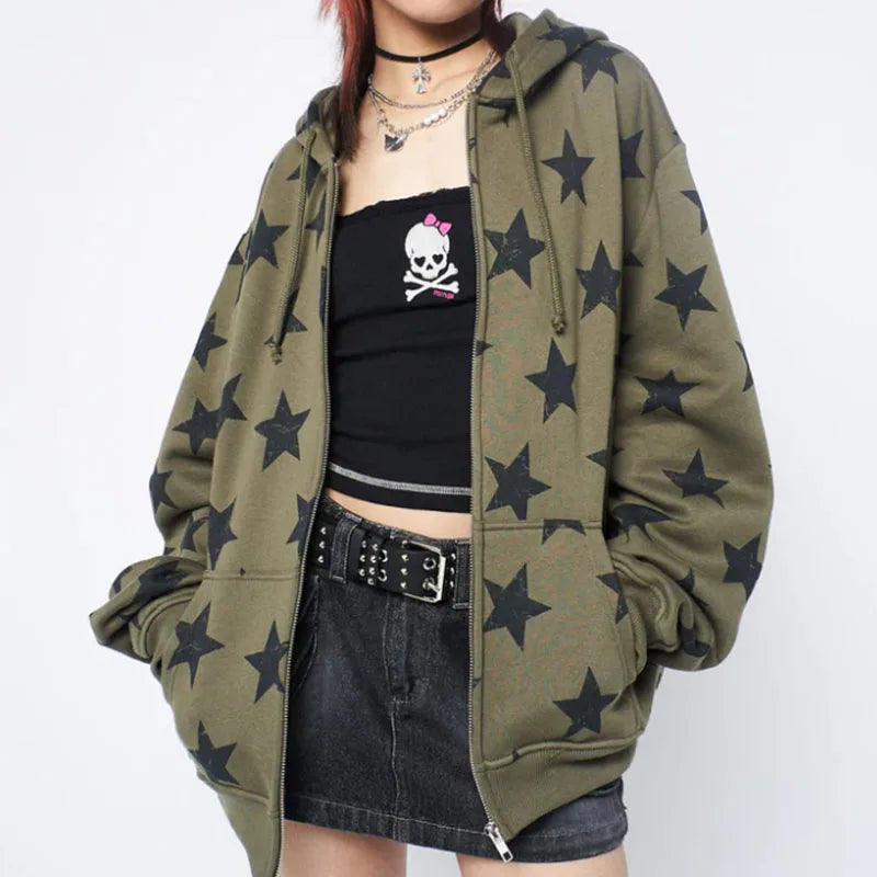 Star Pattern Zip-Up Hoodie
