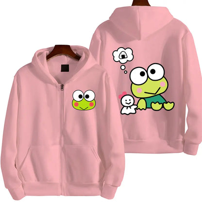 Keroppi Cartoon Zip-Up Hoodie