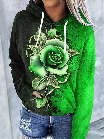 Rose Floral 3d Print Hoodie
