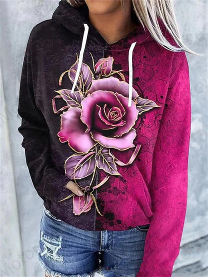 Rose Floral 3d Print Hoodie